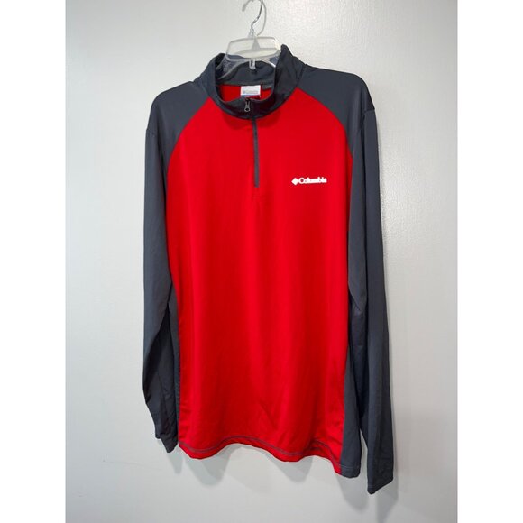 Columbia Mens Long‎ Sleeve Quarter Zip Shirt Pullover Omni Wick Large Red Grey - Picture 3 of 7